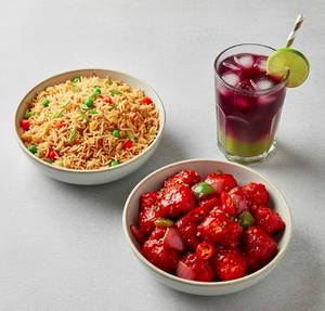 Veg Fried Rice + Chilly Chicken + Grape Lime Juice