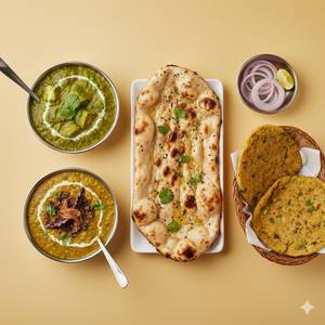 Matar paneer + Dal fry + Butter naan + Missi roti                                                                         