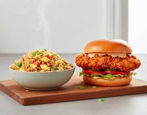 Egg Fried Rice + Chicken Crispy Burger