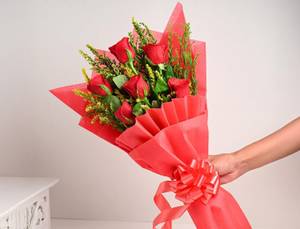 Red Roses Wrapped in Red Paper