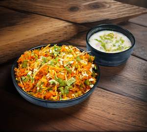 Vegetable dum biryani with raita