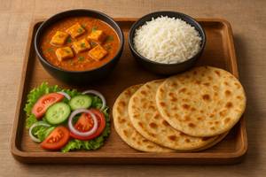 Butter Roti Paneer Masala With Rice & Salad