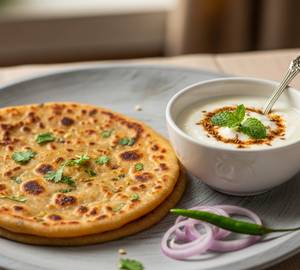 2 Aloo Paratha With Sweet Curd [Large Size]