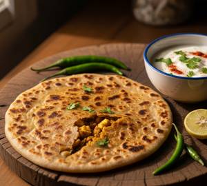 2 Butter Paneer Paratha With Sweet Curd [Large Size]