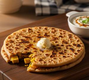 2 Butter Aloo Paratha With Sweet Curd [Large Size]