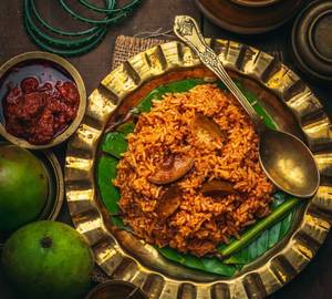 Avakai Mudda Pappu Ricebowl With Chips And Ghee