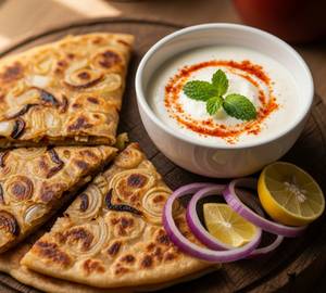 2 Onion Paratha With Sweet Curd [Large Size]
