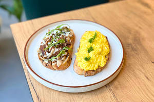 Smoked Chicken Scrambled Eggs On Sourdough