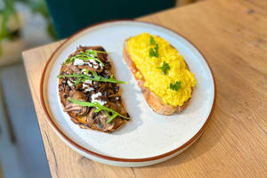 Mushrooms And Scrambled Egg On Sourdough