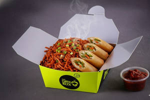 Schezwan Noodles With Vegetable Spring Roll