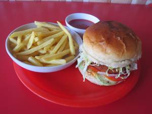 Jumbo Size Burger With Chaat Masala Fries And Coke [250 ml] Combo