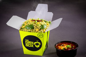 Corn Spinech Fried Rice With Paneer Chilli Sauce