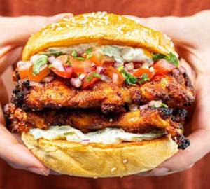 Spicy chicken tikka burger