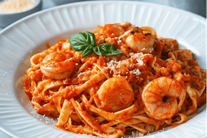 Prawns Arrabbiata Pasta With Garlic Bread 2pcs