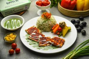 Paneer Steak With Sauteed Veggies And Herb Rice