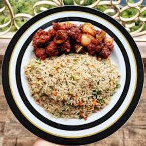 Egg fried rice with chicken chilli