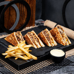 Double Stack Beef Club Sandwich+fries