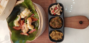 Prawns Bamboo Shoot Naga Pepper Wrap In Banana Leaf