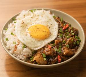 Angamaly Pork Pepper Roast, Ghee Rice, Fried Egg