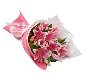 5 Pink Lily Red Bunch