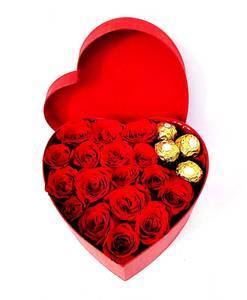 Red Rose And 4 Ferrero Rocher Chocolate With Box Arrangement