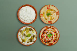 Mezze Mix Combo(classic Hummus,baba Ganoush,tzatziki,toum)