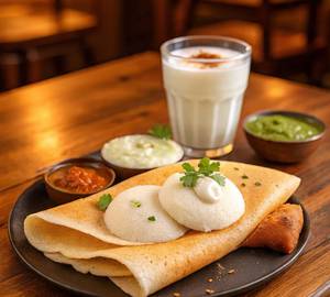 Idli (2) + mini dosa + milk