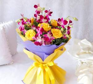 Orchids yellow rose bouquet