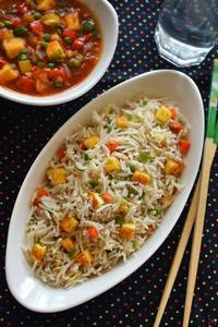 Veg Fried Rice With Chilli Paneer,Pickle,Raita Combo Meal