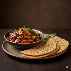Paneer Mushroom Mix Chilli With 2 Lachha Paratha