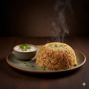 Mughlai Special Chicken Fried Rice (chef's Special) With Raita