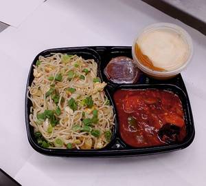 Chicken Hakka Noodles + Dragon Gravy+ Caramel Custard