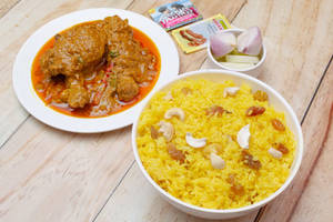 Basanti pulao & chicken kasha combo