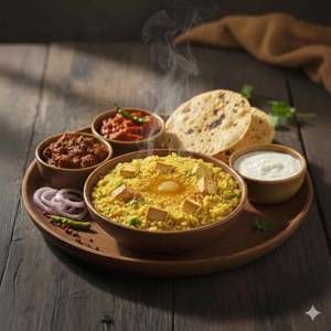 Paneer Khichadi Combo 650 Ml (With Chokha, Pickle, Papad And Curd)+ Ghee