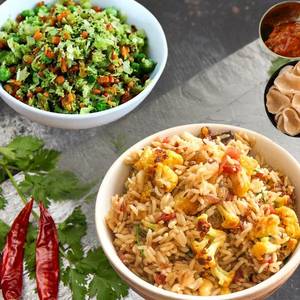 Cauliflower Rice 450 Ml + Veg 250 Ml + Fryums + Pickle