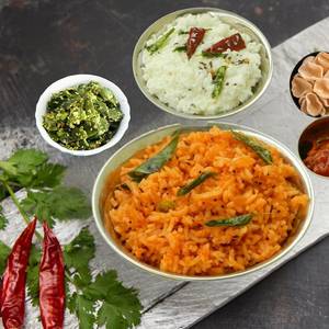 Tomato Rice 450 Ml+curd Rice 250 Ml+veg 250 Ml+fryums+pickle