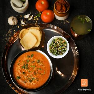 Tomato Rasam Rice 450 Ml + Veg 250 Ml + Fryums + Pickle