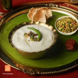 Seasoned Curd Rice 450 Ml + Veg 250 Ml + Fryums + Pickle