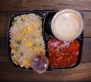 Egg Fried Rice + Dragon Gravy + Caramel Custard