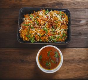 Special Mutton Biryani Served With Gravy. (rasbhari Jamun Rasgulla Box)