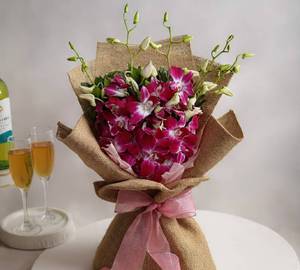 5 Purple Orchids With Jute