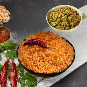 Karam Rice 450 Ml + Veg 250 Ml + Fryums + Pickle