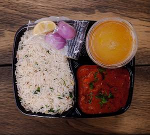 Butter Chicken + Jeera Rice + Caramel Custard