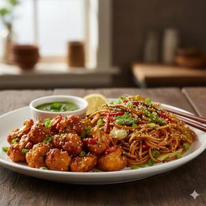 Chilli Gobi and Veg Noodles