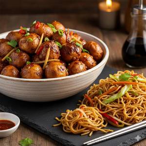 Mushroom Manchurian and Veg Noodles