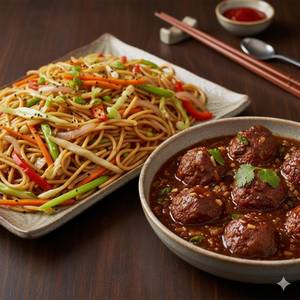 Veg noodles & chilli chicken gravy