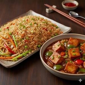Veg fried rice & chilli paneer gravy