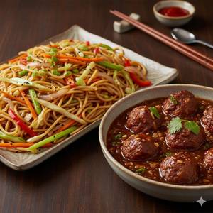 Veg noodles &veg Manchurian gravy