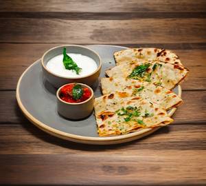 Aloo Onion Paratha With Curd And Pickle