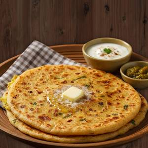 Aloo paratha with curd and achar